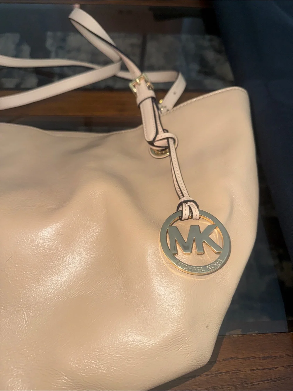 Michael Kors Cream Leather Tote with MK Charm